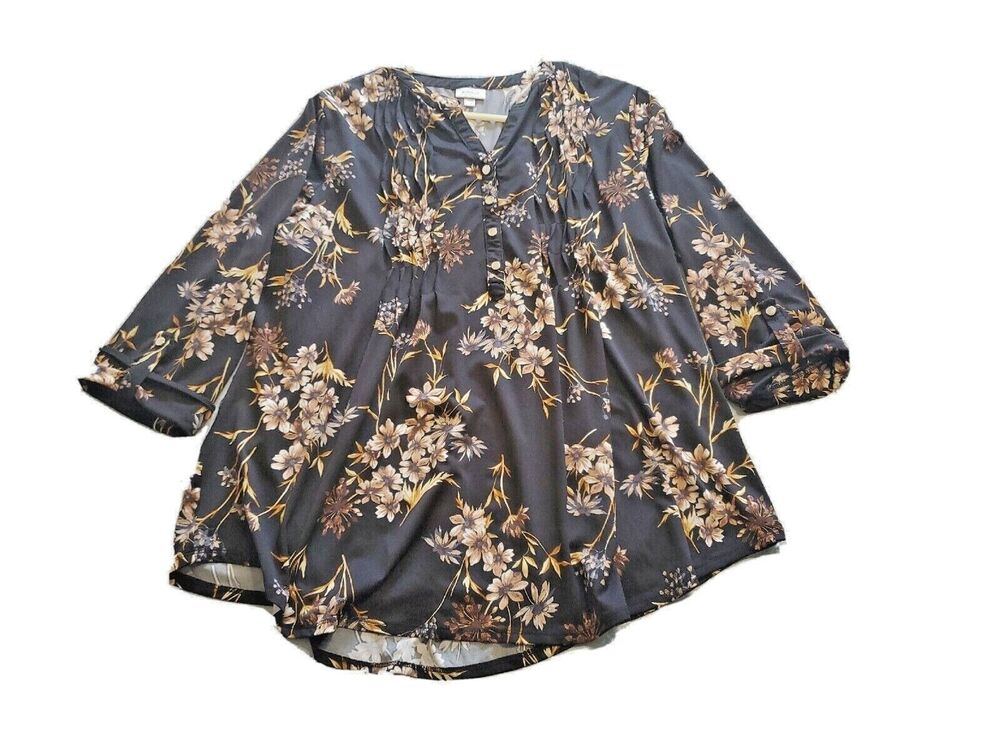 Womens Top Sz 24 Dark Floal 1/2 Sleeve Lightweight Flowy Avenue
